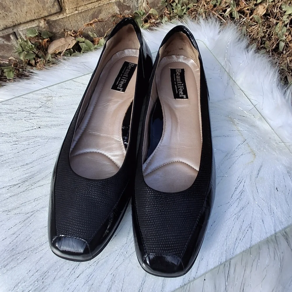 BeautiFeel Shoes Patent Cap Toe Leather Black Slip-on Heel Loafers Size 41/10 - Picture 10 of 16